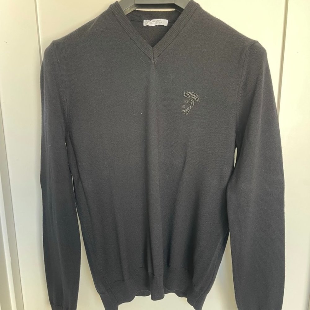 Versace Collection V Neck Wool Sweater in Mens M